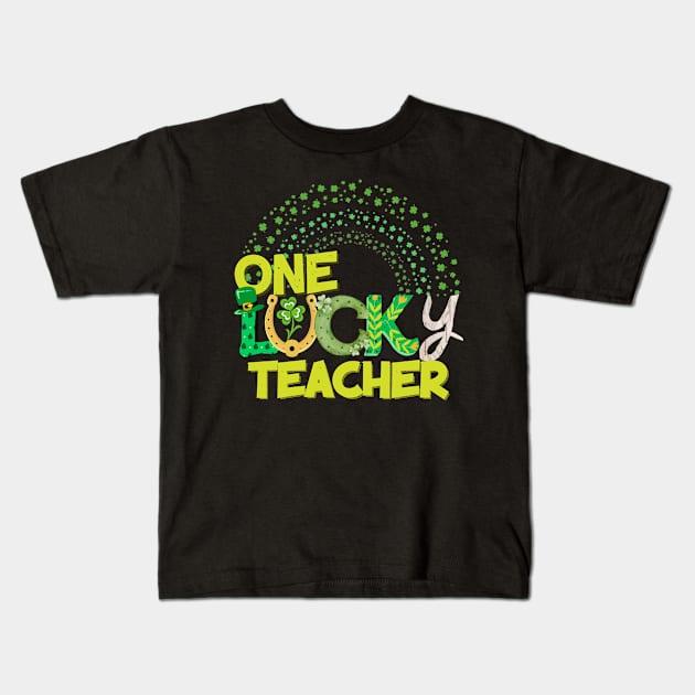 One lucky Teacher groovy text St Patrick's Da Kids T-Shirt by Marveloso